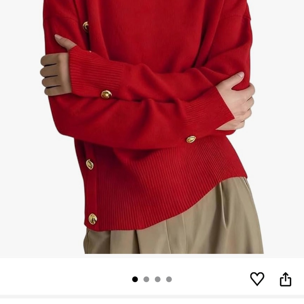 Red Cowl Neck Sweater with Gold Buttons